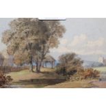 Small 19th Century watercolour, view on Bromley Common, 11cms x 23cms, gilt framed