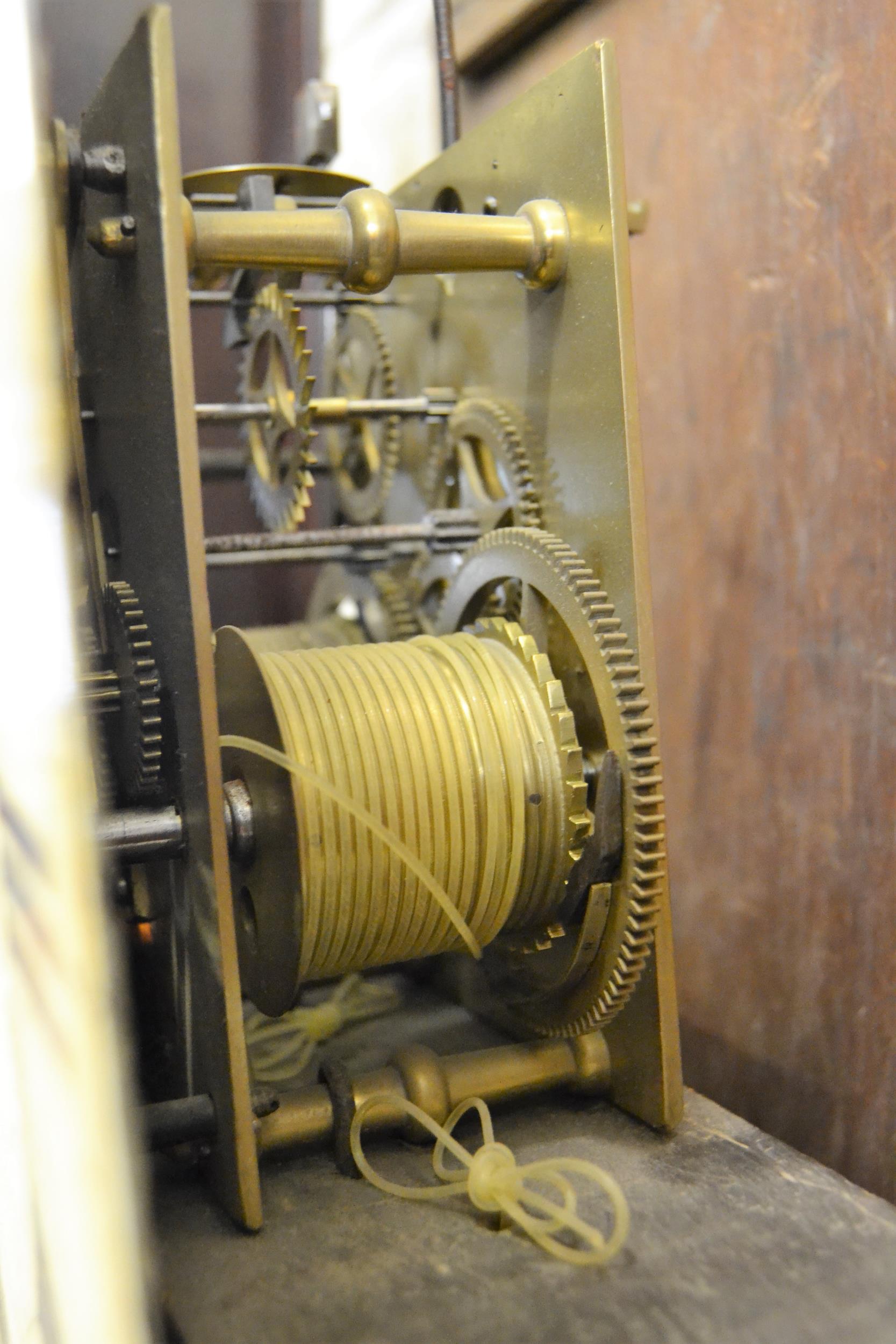 19th Century mahogany and oak longcase clock, the broken arch hood with a painted dial, Roman - Image 3 of 3