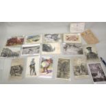 Small collection of World War I related postcards, including French and a silk card