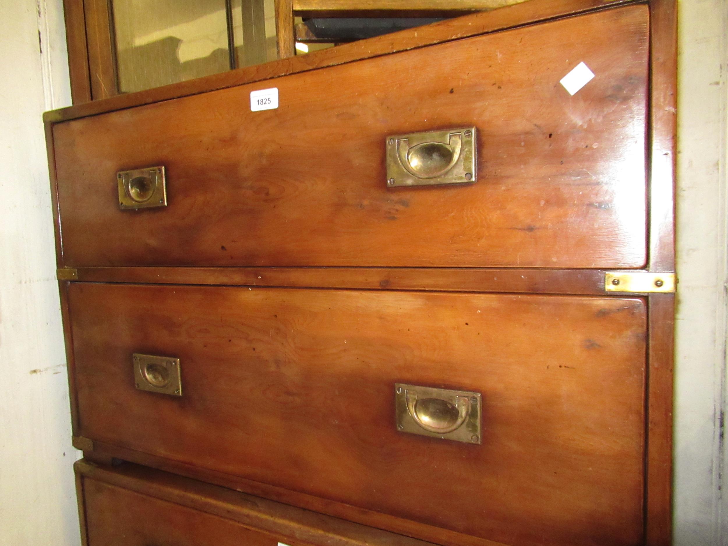 Pair of mid 20th Century yew wood military style two drawer bedside chests Both in good condition. - Image 3 of 5
