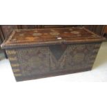 Antique 19th Century brass studded Zanzibar chest with hinged lid and drop handles to the sides, the