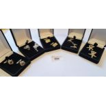 Five boxed pairs of silver cufflinks