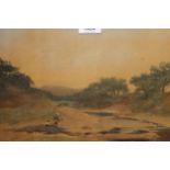 Watercolour, figures in a landscape fishing, signed Hume R.B.A., framed, 26cm x 37cm together with a