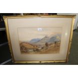 19th Century watercolour, landscape in southern France, signed indistinctly, 32cms x 47cms, gilt
