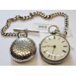 Birmingham silver cased fob watch, the enamel dial with Roman numerals, on a silver graduated curb