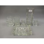 Group of three clear glass vases, possibly for Sklo (Czechoslovakia), 25cms and 14cms high,
