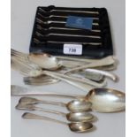 George III London silver Old English pattern table spoon, three various coffee spoons, set of six