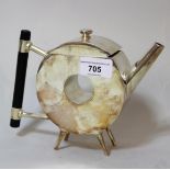 Silver plated ovoid teapot in the style of Christopher Dresser