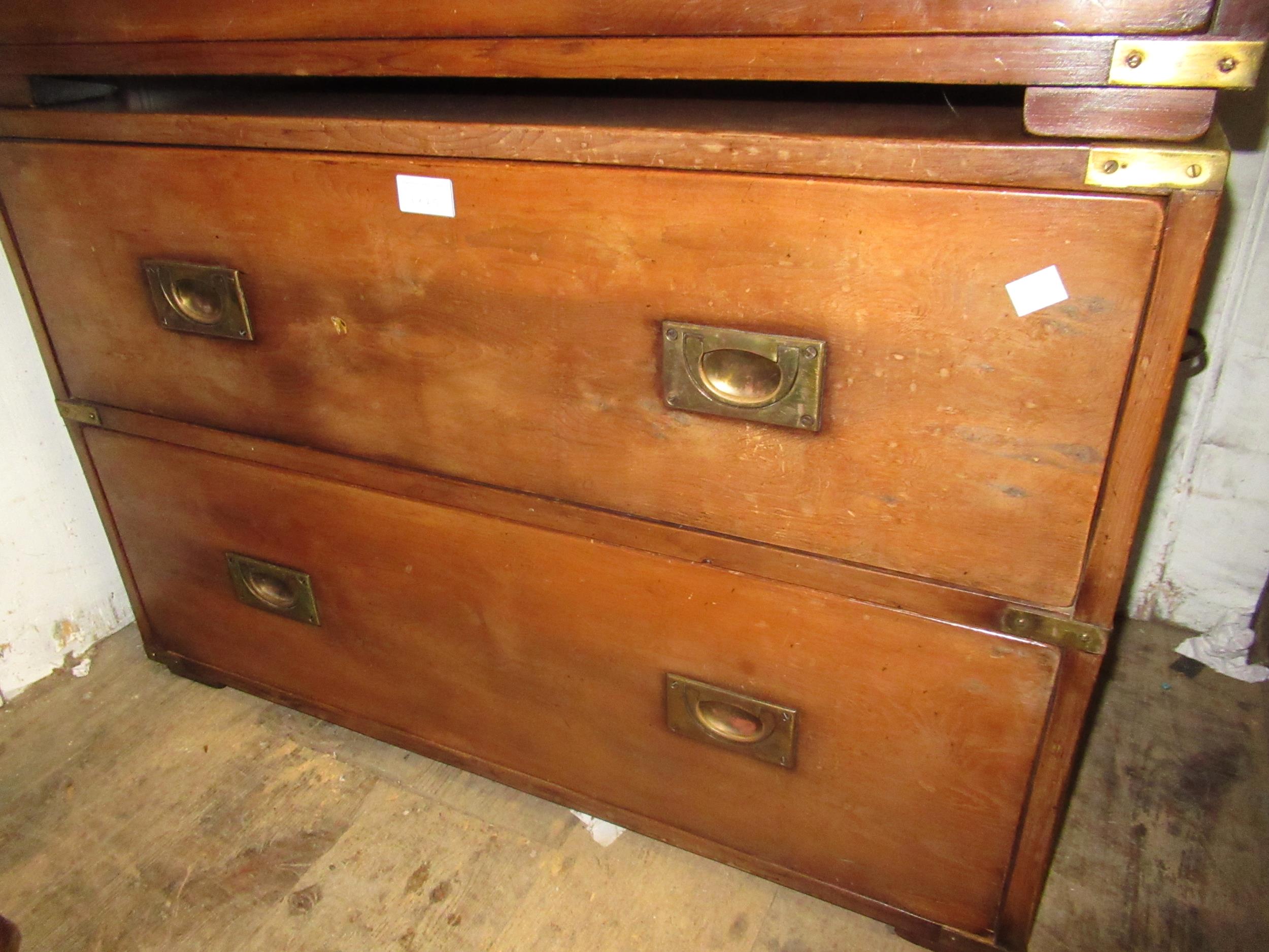Pair of mid 20th Century yew wood military style two drawer bedside chests Both in good condition. - Image 2 of 5