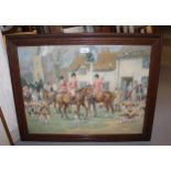 Jack Orr, signed watercolour and gouache, huntsmen and hounds by a tavern, 45cms x 60cms