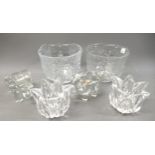 Kosta Boda pair of clear glass vases, decorated with various figures and animals, pair of Kost