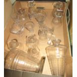 Art Deco clear cut glass drinking set comprising: decanter, jug and various sized conical glasses