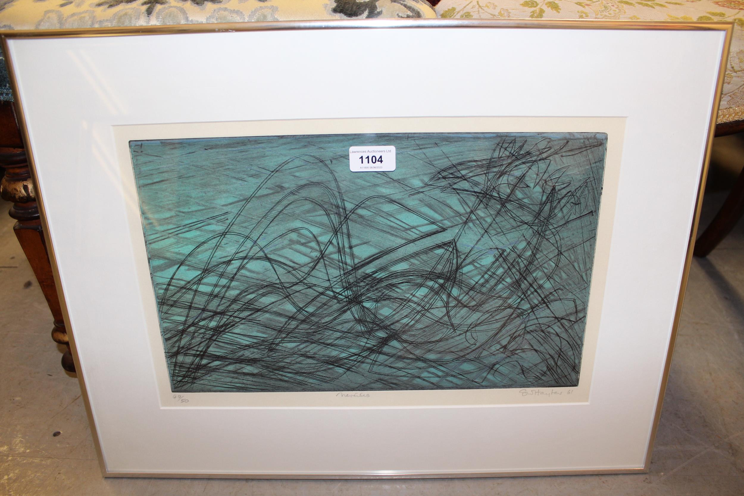 Stanley William Hayter, signed etching in colours, ' Nereide ', signed and dated '61, No. 40 of - Image 2 of 2