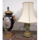 French porcelain and ormolu mounted baluster form table lamp, with floral decoration, together