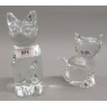 Daum glass figure of a seated cat, together with another Daum glass figure of a kitten, 18cms high