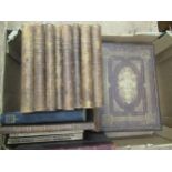 Antique leather family bible, (at fault), nine volumes of Charles Dickens, part leather bound books,