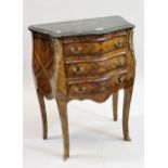 Pair of French reproduction kingwood three drawer commode bedside chests, in Louis XV style, (the