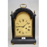George III ebonised bracket clock, the painted dial with Roman numerals and single train fusee