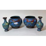 Pair of Chinese cloisonne floral decorated jardinieres (at fault), together with a pair of similar