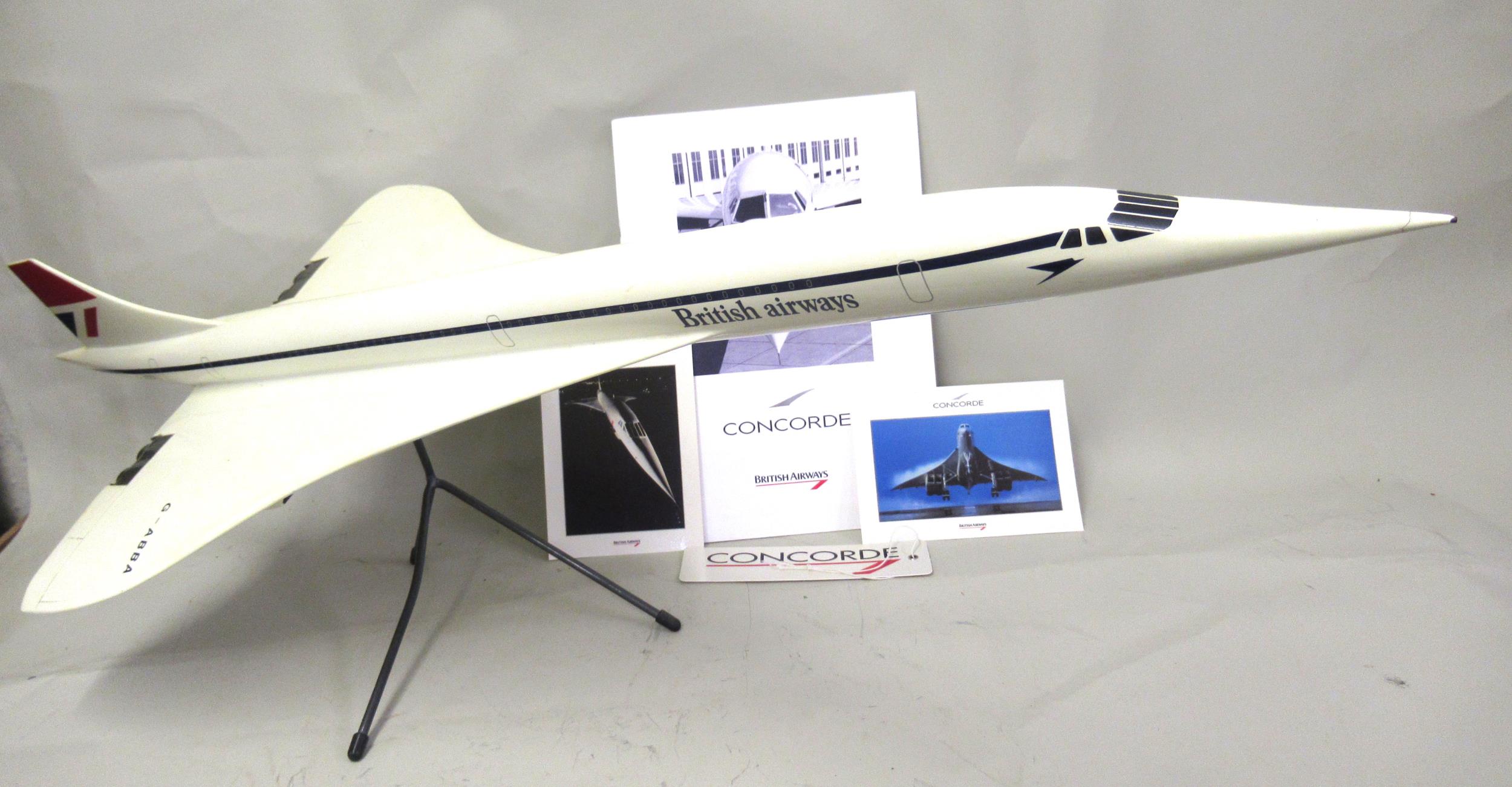 Model of British Airways Concord No.G-ABBA, together with a pamphlet and luggage label etc. 86cm