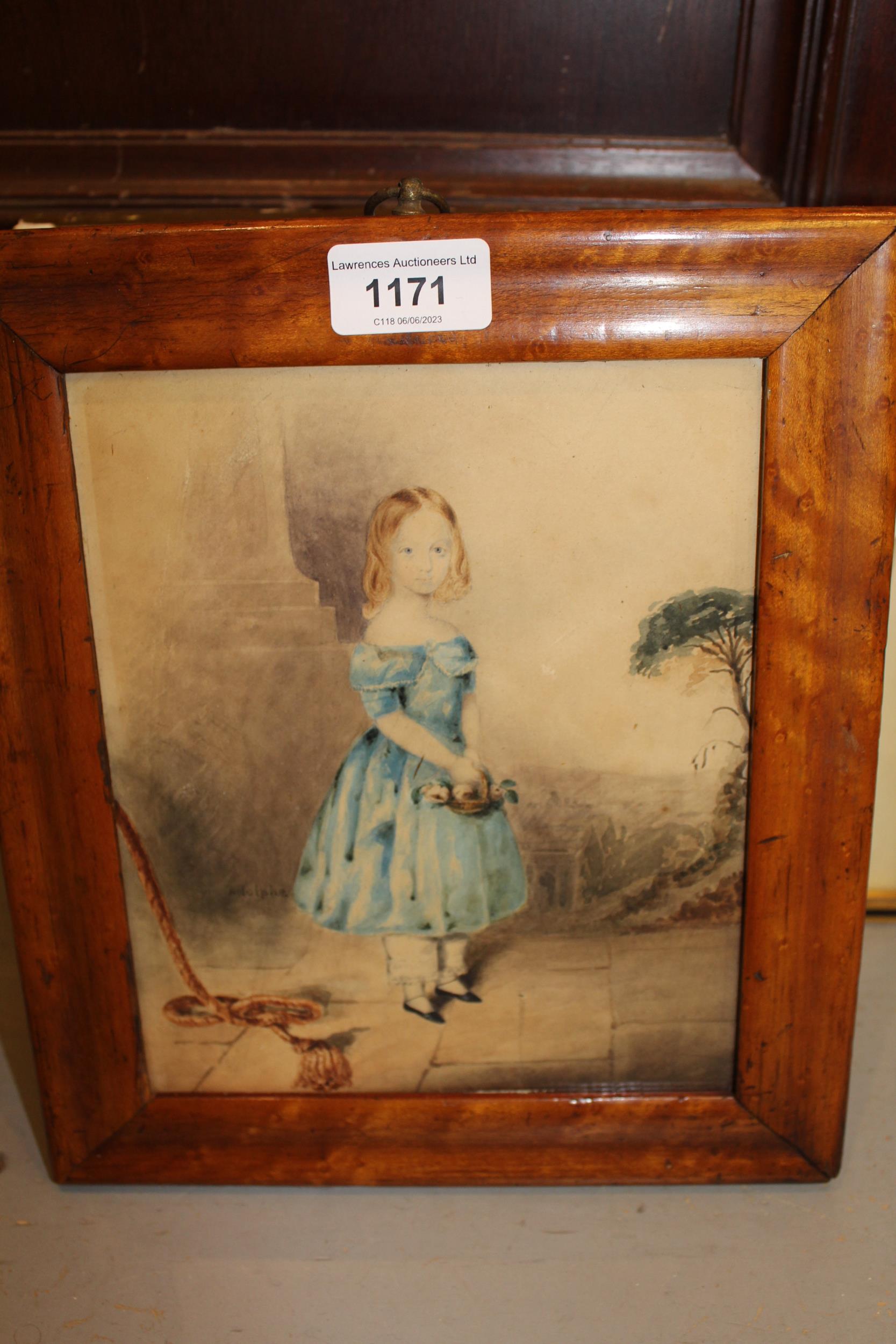 19th Century English School, watercolour of a child, maplewood framed, 21cms x 17cms