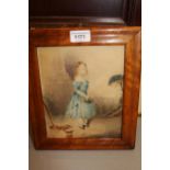 19th Century English School, watercolour of a child, maplewood framed, 21cms x 17cms