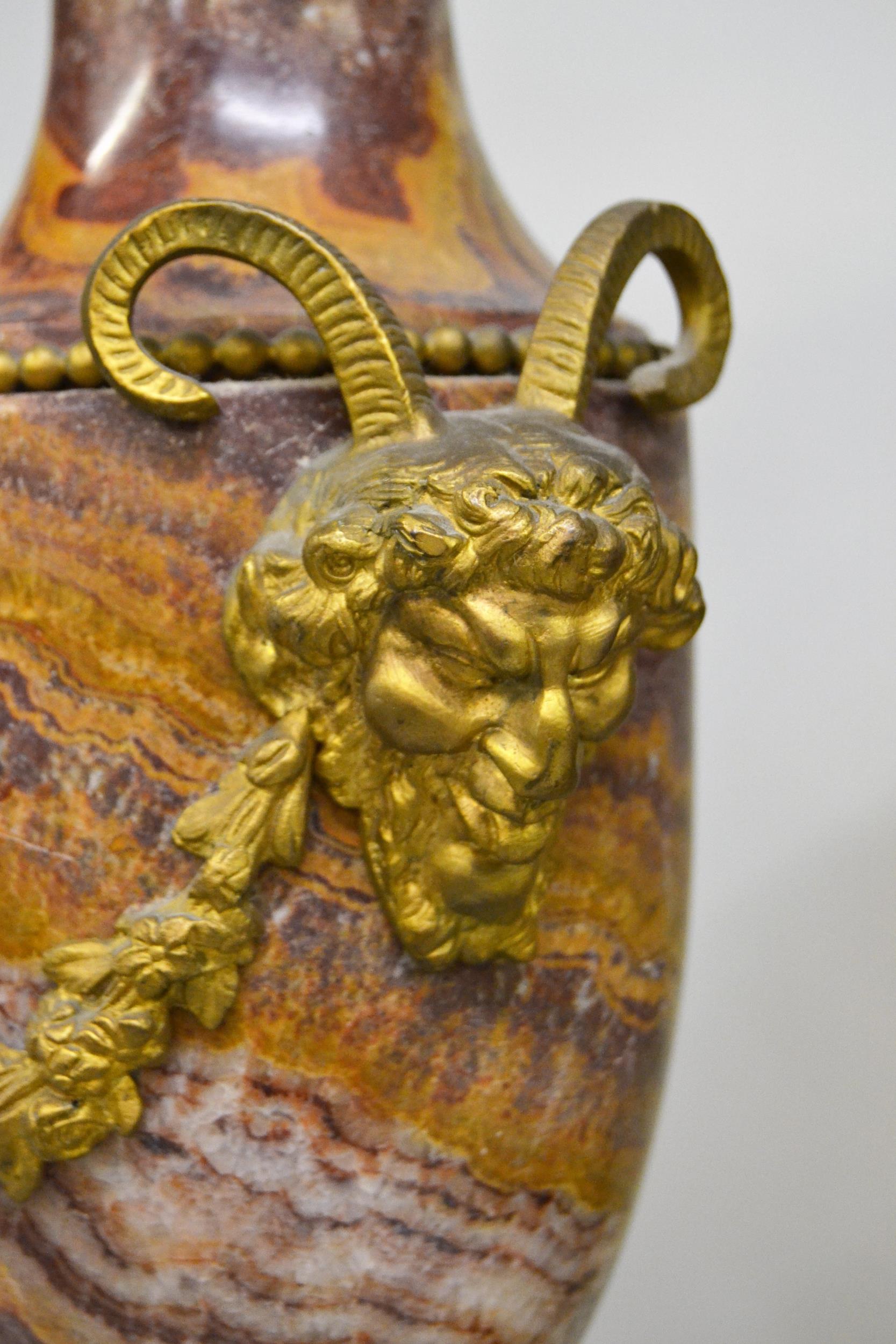 19th Century French pink flecked marble and ormolu mounted portico clock with lion surmount, the - Image 4 of 6