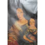 19th Century oil on canvas, portrait of a mother and child, 88cms x 68cms, housed in a maple