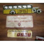 Enamel advertising sign for ' Marigold Coach Lines ', 25.5cms x 90cms together with a small ' Fiat '