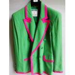 Moschino Couture, ladies double breasted green blazer with bright pink edging. Size 12 UK