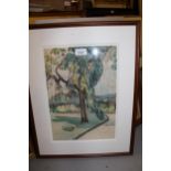 20th Century watercolour, a garden scene, bearing monogram V.B., dated 1936, 34cms x 24cms, framed