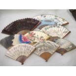 Collection of eight various 20th Century oriental bamboo and hand painted and printed fans Various