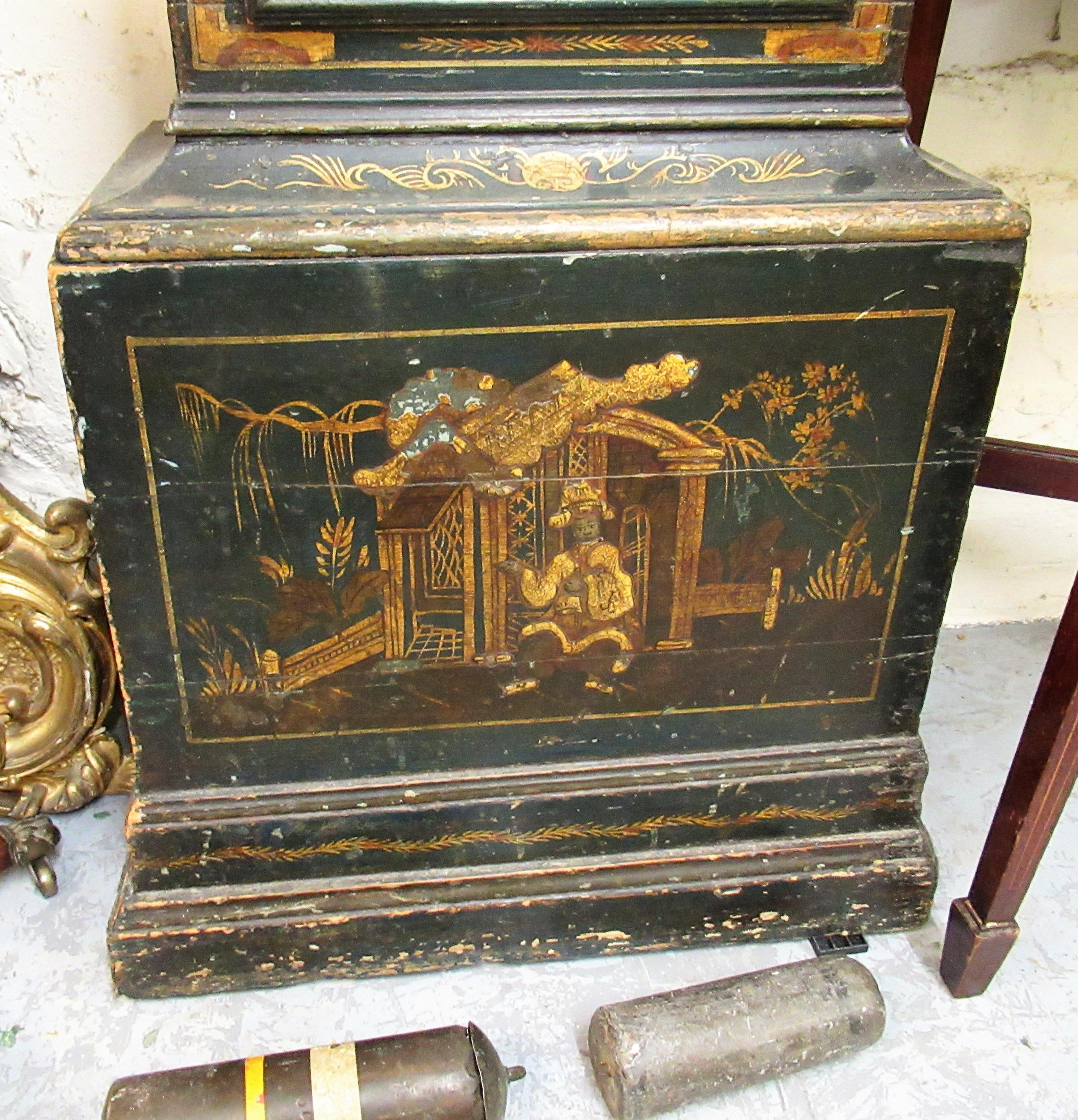 John Hewkley, 18th Century chinoiserie longcase clock, the pagoda top hood enclosing a brass dial - Image 5 of 8