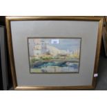 C. Godwin-Austen, watercolour, Continental town scene, signed, 19cms x 27cms, gilt framed