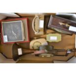 Looping quartz brushed steel cased 1950's mantel clock in original box, together with five various
