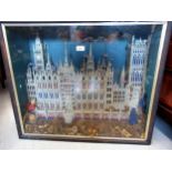 Early 20th Century wooden fretwork diorama of The Palace of Westminster, housed in a glazed case,