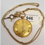 19th Century 18ct gold cased open face pocket watch, the gilt dial with Roman numerals and