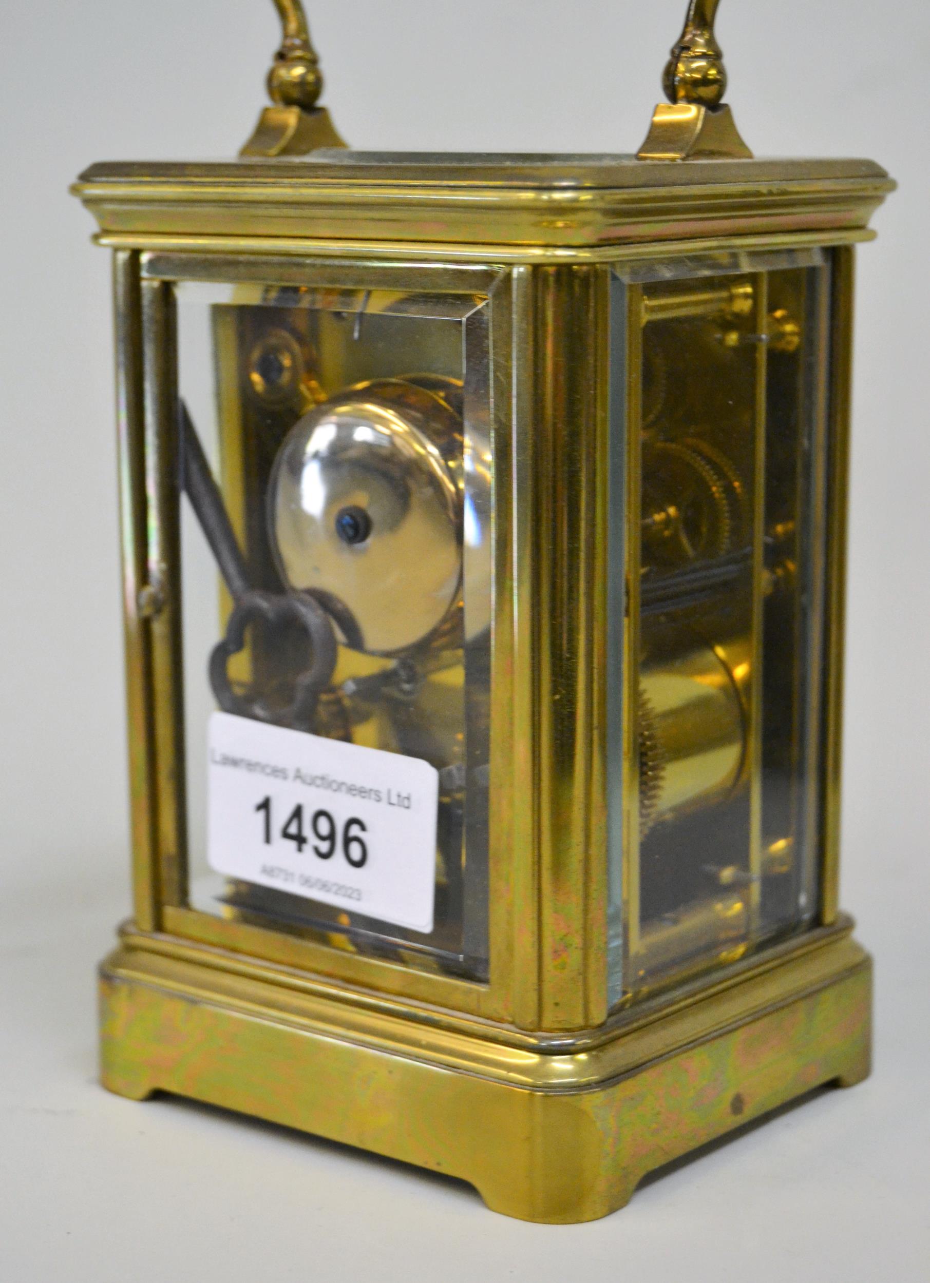 Small late 19th / early 20th Century brass cased carriage clock by Drocourt, Paris, the enamel - Image 2 of 4