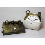 Two 19th Century door locks, a clock movement, two bell weights and sundries