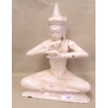 Thai white painted wooden figure of seated buddha