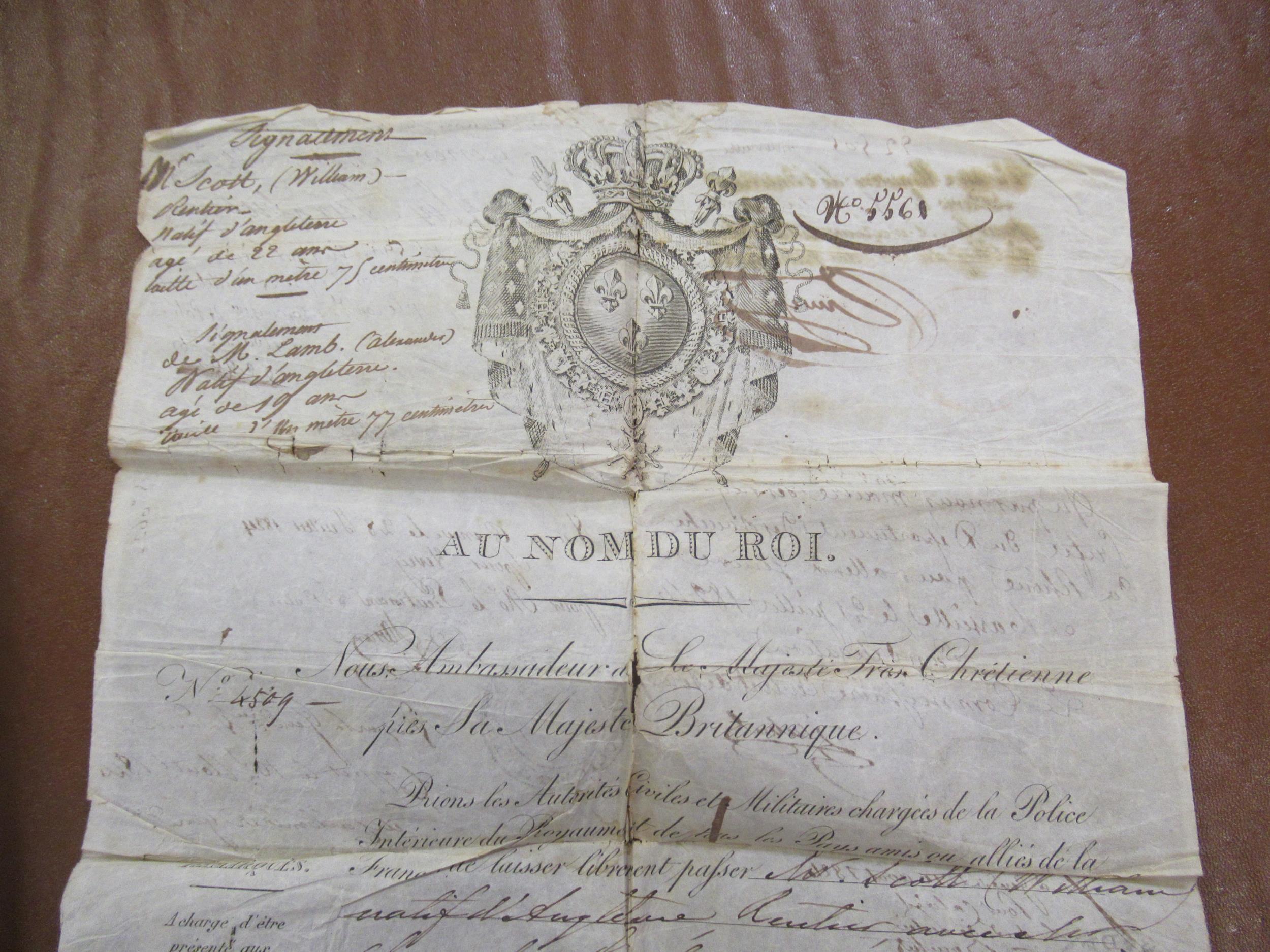 19th Century passport issued to Robert Henry Dudley Scott, signed by Henry John Viscount - Image 3 of 9