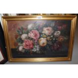 Oil on panel, still life study of flowers, bearing signature Horace Vernet, 30cms x 46cms, gilt