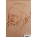 William Rothenstein, red chalk drawing, portrait of a bearded gentleman, signed to the reverse,