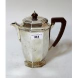 Sheffield silver hot water pot of octagonal baluster form with Bakelite handles (18 troy oz.)