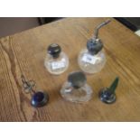 Three silver mounted perfume bottles, three other small mounted items