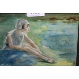 Watercolour, study of a seated girl, signed Hayter and dated 1930, 12cms x 17.5cms, another study of