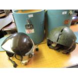 Two mid 20th Century Russian helicopter pilot's helmets, in the original painted cases
