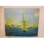 Frank Brangwyn, signed print, shipping off Constantinople, 40cm x 47cm, unframed