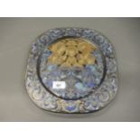 Rosenthal Limited Edition glass dish, with stylised decoration in gold and blue of figures, dated