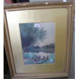 E.J. Walker, 19th Century watercolour, river landscape, signed, 36cms x 26cms, gilt framed